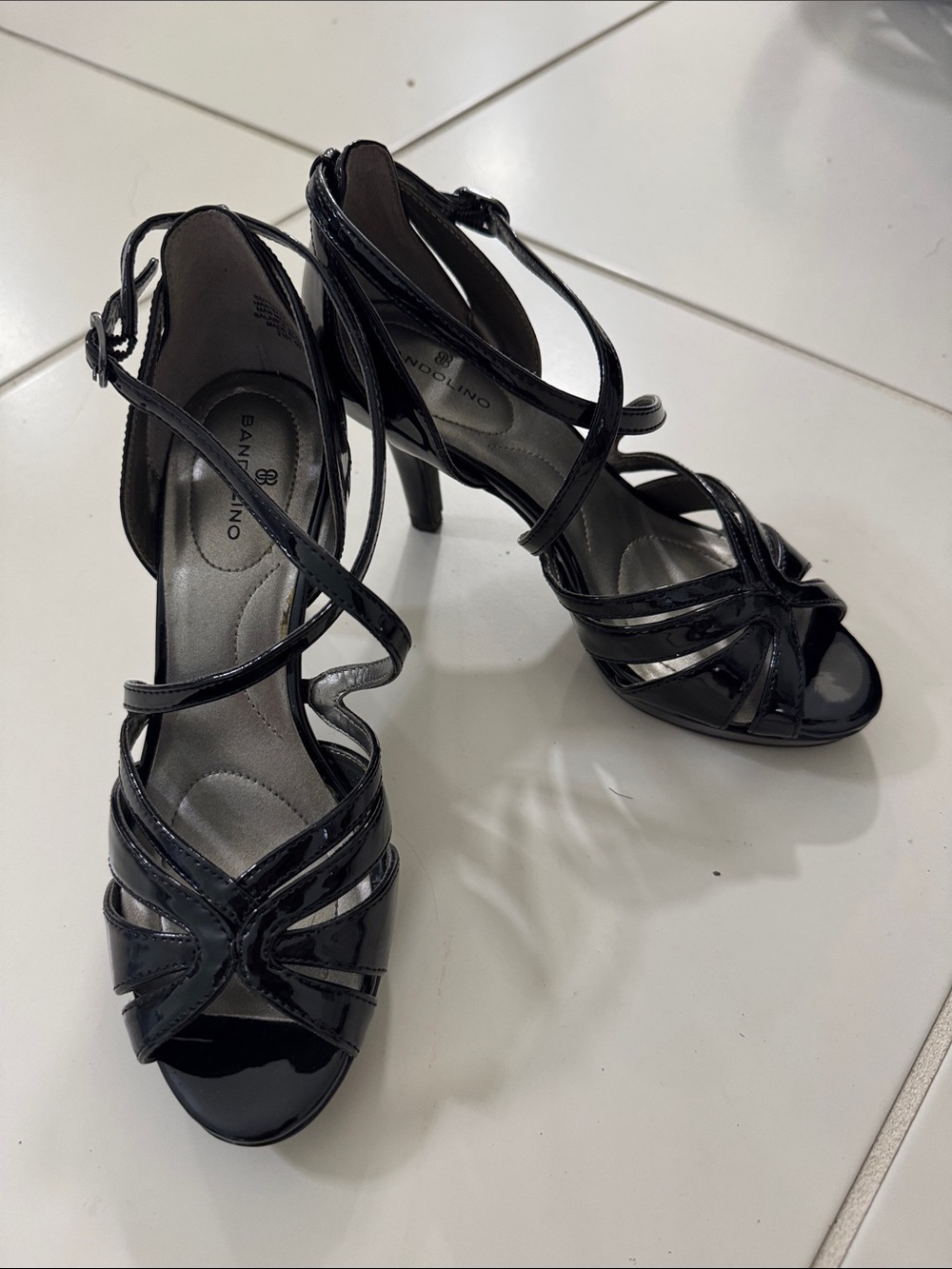 Bandolino Black Patent Strappy Open-Toe Heels